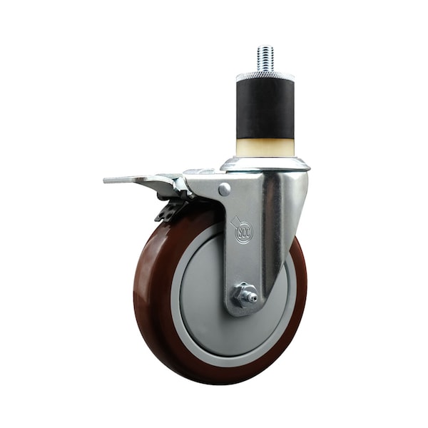 5'' Maroon Poly Swivel 1-7/8'' Expanding Stem Caster Total Lock Brake